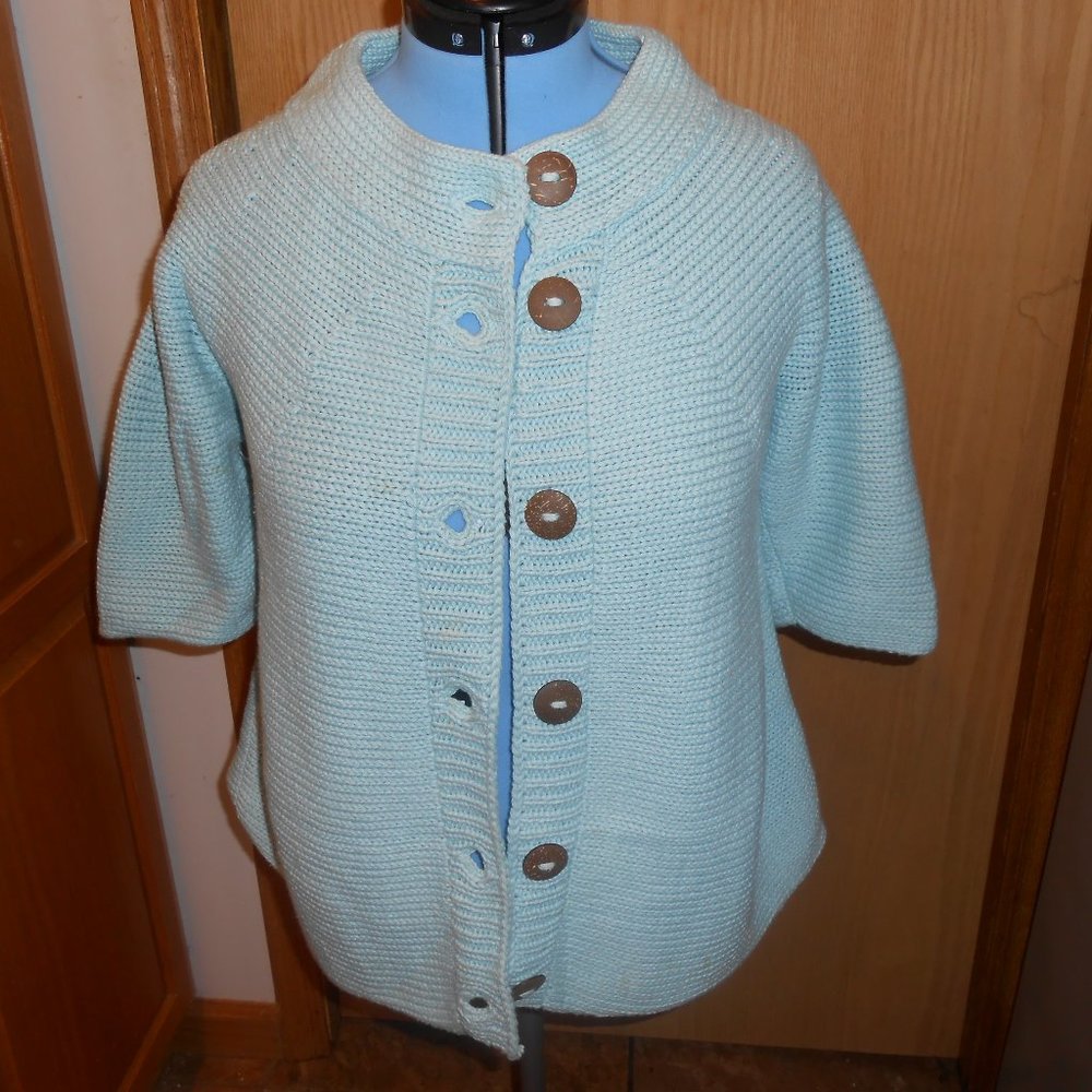 pure hand  knit sweater l/xl hand made in thailand 100 percent cotton blue